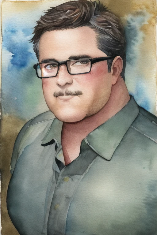 [NovelAI] glasses watercolor painting Masterpiece looking up middle-aged man [Illustration]